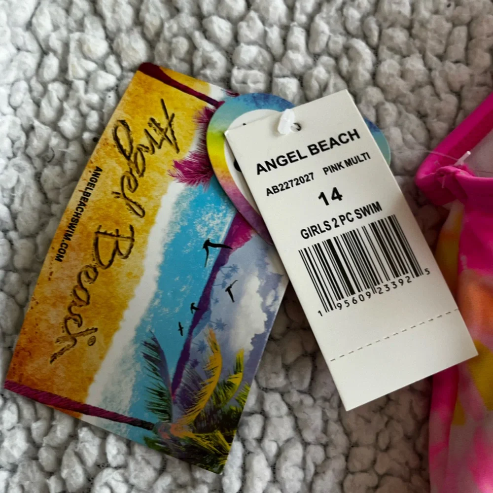NWT - Angel Beach - Girls Size 14 - Pink Tie-Dye Tankini Swimsuit